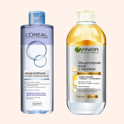 Двухфазная мицеллярная вода: Мицеллярная вода бифазная, L'Oreal Paris, Мицеллярная вода с маслами, Garnier