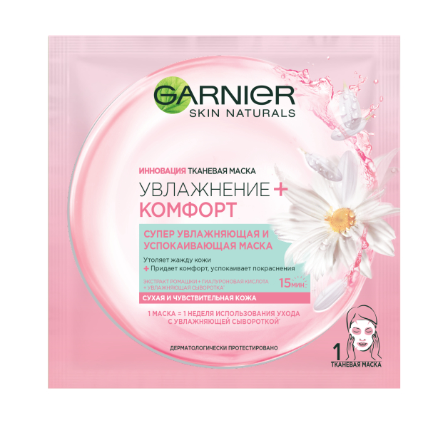 Тканевая маска для сухой чувствительной кожи «Увлажнение + Комфорт», Garnier