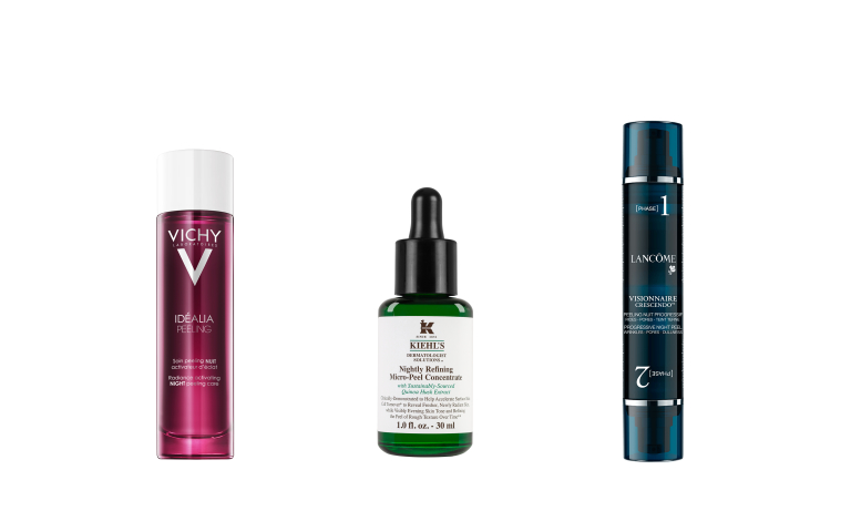 Ночной пилинг Idealia, Vichy Nightly refining micro-peel concentrate, Kiehl's Visionnaire Crescendo, Lancome