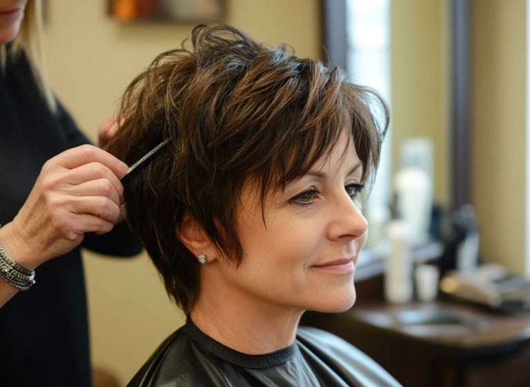stilist delaet piksi bob na temnyh volosah