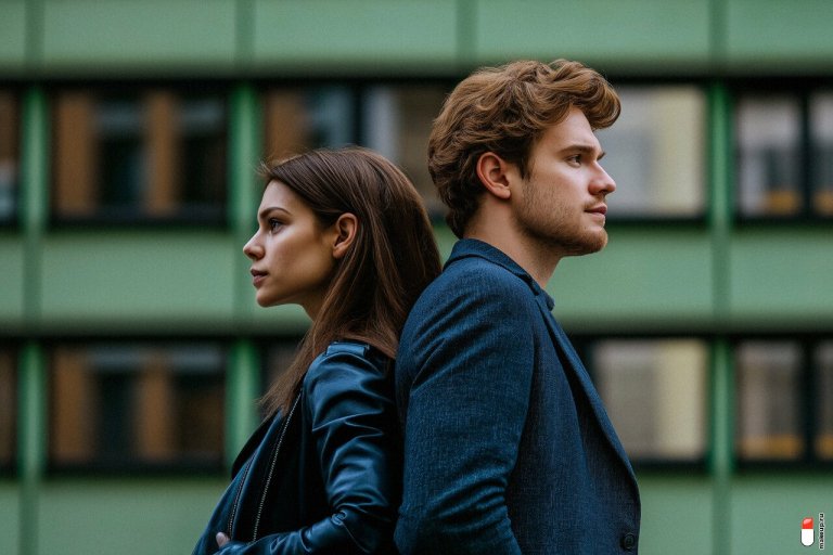 paren s devushkoj stoyat spinami drug k drugu