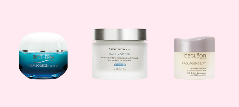 Ночная маска Aquasource Night Spa, Biotherm, Дневной укрепляющий крем против морщин Prolagene Lift, Decleor, Легкий увлажняющий крем с матирующим эффектом Daily Moisture, SkinCeuticals