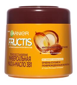 Garnier Fructis  Масло-Маска 3 в 1 Фруктис, Тройное Восстановление с маслами для очень сухих и поврежденных волос, 300 мл