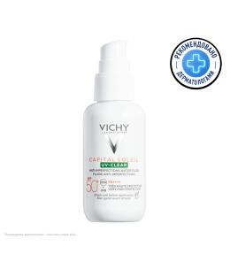 VICHY CAPITAL SOLEIL UV-CLEAR Невесомый солнцезащитный флюид для лица против несовершенств SPF 50+, 40 мл