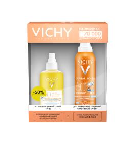 Фото продукта: Набор VICHY CAPITAL SOLEIL Защита от солнца для взрослых и детей: солнцезащитный двухфазный спрей увлажняющий SPF 50, 200 мл + детский спрей-вуаль антипесок SPF 50+, 200 мл