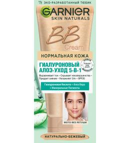 Фото продукта: Garnier BB Крем Гиалуроновый Алоэ-уход 5-в-1, для нормальной кожи, с гиалуроновой кислотой, алоэ вера и минеральными пигментами, увлажняющий, SPF 20, 50 мл