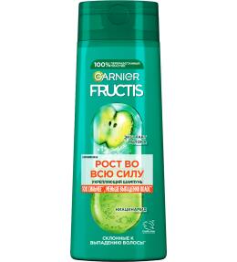 Фото продукта: Garnier Fructis Рост во всю Силу Укрепляющий шампунь против выпадения из-за ломкости, для укрепления, восстановления, красоты, гладкости и блеска слабых, тонких волос с керамидом и витаминами, 400 мл