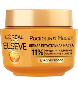 Фото продукта: L'Oreal Paris Elseve Питательная маска с маслами марулы и камелии Роскошь 6 масел для сухих волос, 300 мл