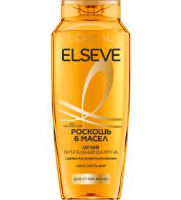 Фото продукта: L'Oreal Paris Elseve Питательный шампунь с маслами марулы и камелии Роскошь 6 масел для сухих волос, без силиконов, 250 мл