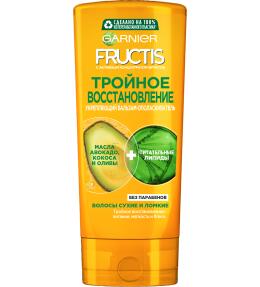 Фото продукта: Garnier Fructis Укрепляющий бальзам-ополаскиватель Фруктис, Тройное Восстановление, для сухих и ломких волос, 200 мл