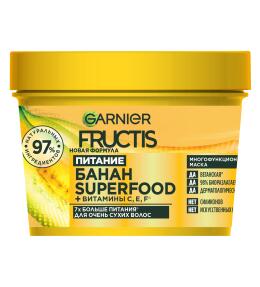 Фото продукта: Garnier Fructis Superfood Банан Питательная маска 3-в-1 для восстановления, питания и увлажнения очень сухих волос, 390 мл