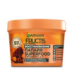 Фото продукта: Garnier Fructis Маска для волос 3в1 Фруктис, Superfood Папайя, восстанавливающая, для поврежденных волос, 390 мл