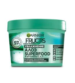 Фото продукта: Garnier Fructis Маска для волос 3в1 Фруктис, Superfood Алоэ, для волос, нуждающихся в увлажнении и мягкости, 390 мл, без парабенов, силиконов и искусственных красителей