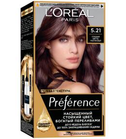 Фото продукта: L'Oreal Paris Стойкая краска для волос Preference, оттенок 5.21 Глубокий светло-каштановый