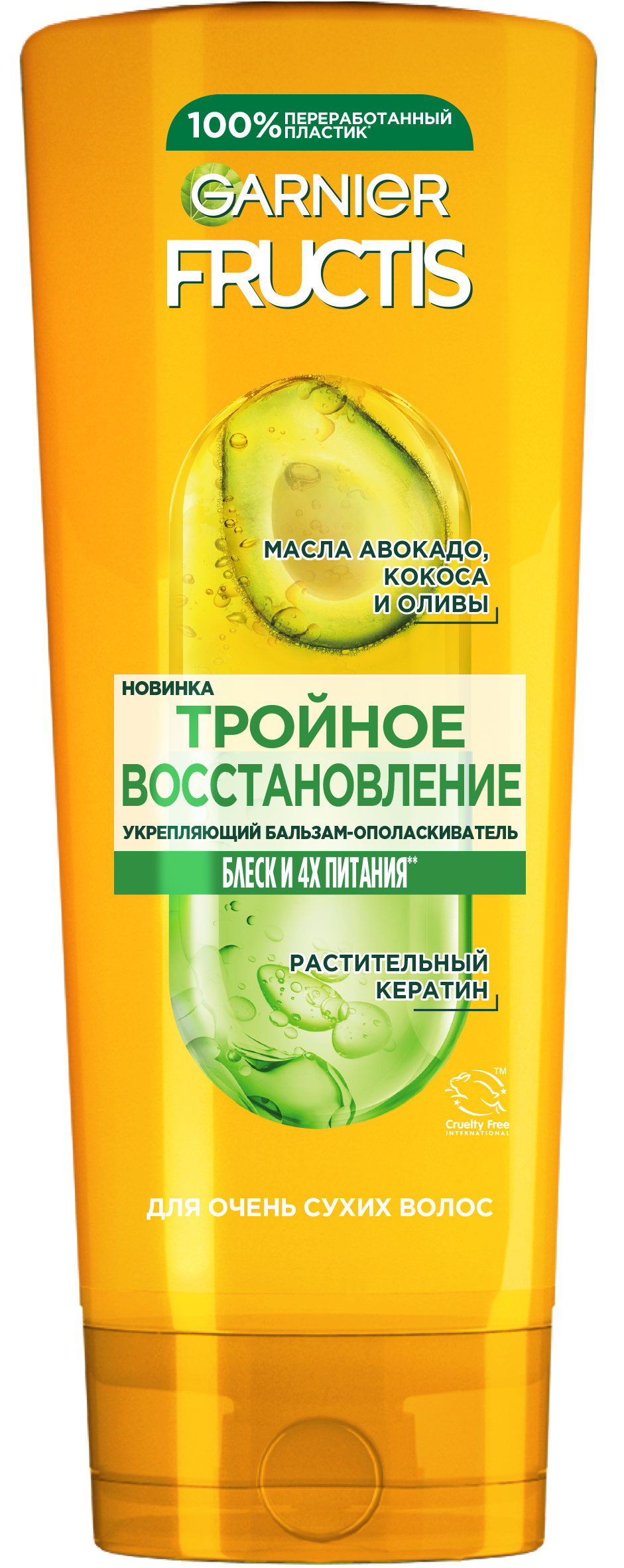 Фото продукта: Garnier Fructis Укрепляющий бальзам-ополаскиватель Фруктис, Тройное Восстановление, для сухих и ломких волос, 387 мл
