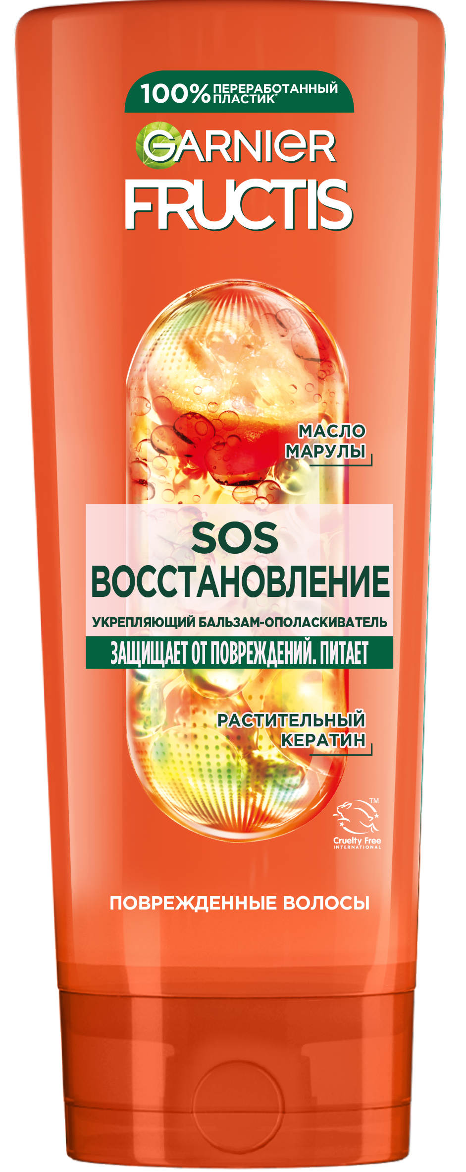 Фото продукта: Garnier Fructis SOS Восстановление Бальзам-ополаскиватель для поврежденных волос с кератином для укрепления, восстановления блеска и легкого расчесывания , 387 мл.