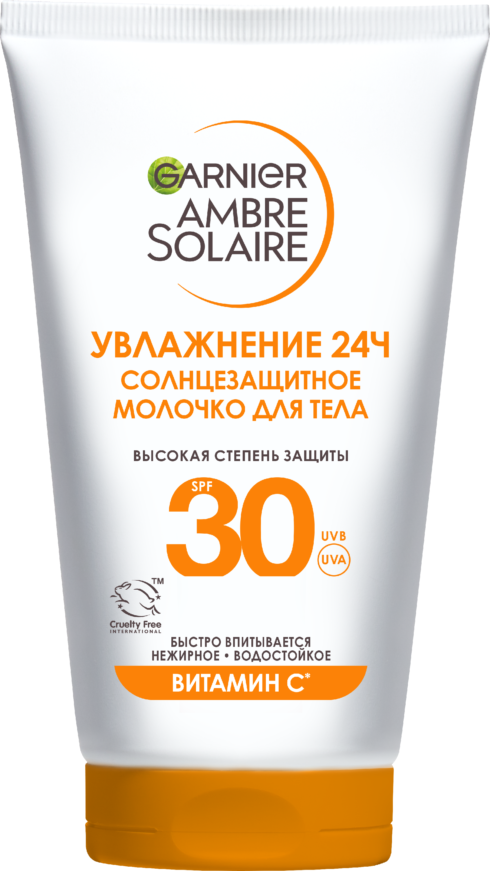 Фото продукта: Garnier Солнцезащитное молочко для лица и тела Ambre Solaire, SPF 30+, водостойкое, нежирное, с маслом ши, 50 мл.