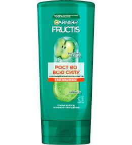 Фото продукта: Garnier Fructis Бальзам-ополаскиватель для волос Рост во всю Силу укрепляющий для ослабленных волос, склонных к выпадению, с экстрактом яблока и ниацином, 200 мл