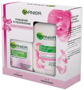 Фото продукта: Подарочный набор Garnier "Основной Уход" для сухой и чувствительной кожи, Молочко для снятия макияжа, 200 мл (-50%)  +  Крем глубокое питание, 50 мл