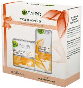 Фото продукта: Подарочный набор Garnier "Антивозрастной уход, Защита от морщин 35+" Крем для лица дневной, 50 мл + Крем для кожи вокруг глаз,15 мл, -50%