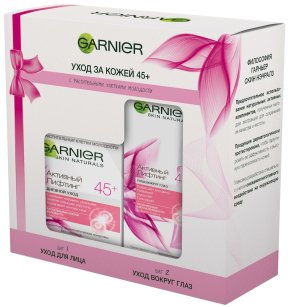 Фото продукта: Подарочный набор Garnier "Антивозрастной уход, Активный лифтинг 45+" Крем для лица дневной, 50 мл + Крем для кожи вокруг глаз,15 мл (-50%)