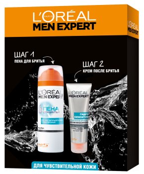 Фото продукта: Подарочный набор L'Oreal Paris Men Expert "Гидра Сенситив" Пена для бритья, 200 мл (-50%) + Крем после бритья для чувствительной кожи, 75 мл