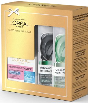 Фото продукта: L'Oreal Paris Подарочный набор:Крем для лица "Увлажнение Эксперт", 50 мл+ 2 монодозных маски "Магия Глины" по 6мл