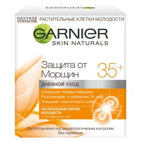 Фото продукта: Garnier Крем для лица "Антивозрастной уход Защита от морщин 35+" с экстрактом чайного листа, кофеином, против морщин, дневной, 50 мл