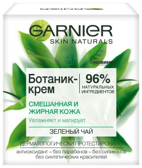 Фото продукта: Garnier Увлажняющий Ботаник-крем для лица "Зеленый Чай", матирующий, для смешанной и жирной кожи, 50 мл