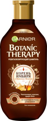 Фото продукта: Garnier Botanic Therapy Ревитализирующий Шампунь "Корень имбиря и маточное молочко", для истощенных, даже тонких волос, 400 мл