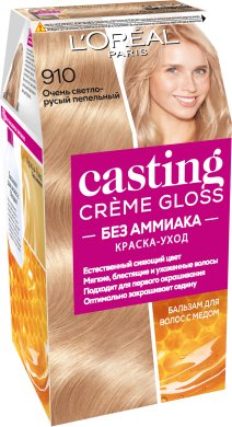 Фото продукта: L'Oreal Paris Стойкая краска-уход для волос "Casting Creme Gloss" без аммиака, оттенок 910, Очень светло-русый пепельный