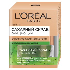 Фото продукта: L'Oreal Paris Сахарный скраб для лица, очищающий, сокращающий черные точки, 50 мл, 3 натуральных сахара и Киви