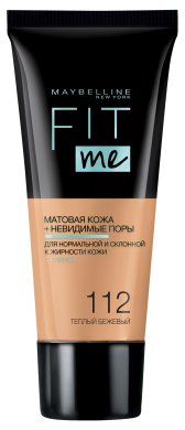 Фото продукта: Maybelline New York Тональный крем для лица "Fit Me", матирующий, скрывающий поры, Оттенок 112, Теплый бежевый, 30 мл