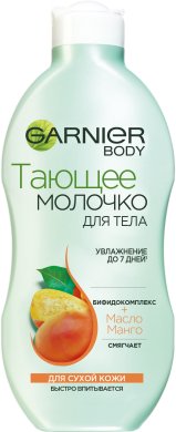 Фото продукта: Garnier Тающее молочко для тела, с бифидокомплексом и маслом манго, смягчающее, для сухой кожи, 250 мл
