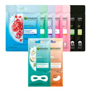 Фото продукта: Garnier Набор из 7 разных тканевых масок для лица + в подарок патчи для глаз и маска для глаз, 236 гр