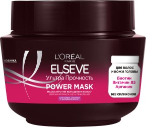 Фото продукта: L'Oréal Paris Маска "Power Mask" против выпадения волос "Elseve, Ультра Прочность", 300 мл