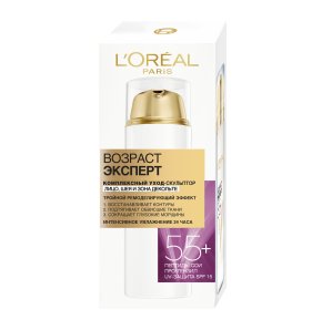 Фото продукта: L’Oreal Paris Комплексный уход-скульптор «Возраст эксперт 55+» для лица, шеи и зоны декольте, восстанавливающий, 50 мл