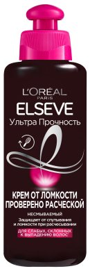 Фото продукта: L'Oréal Paris Крем от ломкости Проверено Расческой "Elseve, Ультра Прочность", несмываемый, для слабых, склонных к выпадению волос , 200 мл