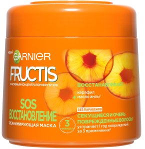 Фото продукта: Garnier Fructis Маска для волос Фруктис, SOS Восстановление, реанимирующая, для секущихся и поврежденных волос, 300 мл