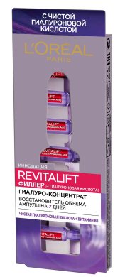 Фото продукта: L'Oreal Paris Гиалуро-концентрат для кожи лица и шеи в ампулах «Ревиталифт Филлер», с гиалуроновой кислотой, 7x1.3 мл