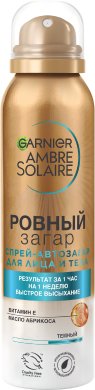 Фото продукта: Garnier Спрей-автозагар для тела Ambre Solaire, Ровный загар для естественного загара, с маслом абрикосовой косточки, 150 мл