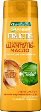 Фото продукта: Garnier Fructis Шампунь-масло Фруктис Тройное Восстановление с маслами для очень сухих и поврежденных волос, 400 мл