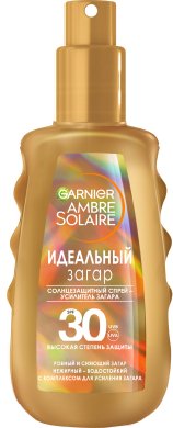 Фото продукта: Garnier/Солнцезащитный спрей-проявитель загара Ambre Solaire "Идеальный загар", нежирный, водостойкий, SPF 30, 150мл