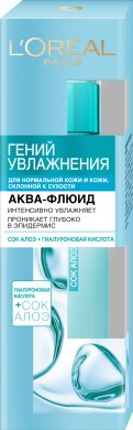 Фото продукта: L'Oreal Paris Аква-флюид для лица "Гений Увлажнения" для нормальной кожи и кожи, склонной к сухости, 70 мл, с экстрактом Алоэ