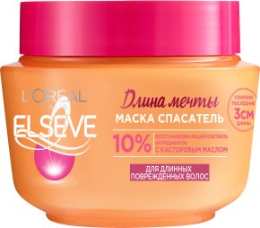 Фото продукта: L'Oreal Paris Маска Спасатель "Elseve, Длина Мечты", для длинных поврежденных волос, с кератином, 300 мл