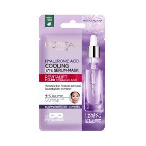 Фото продукта: L'Oreal Paris Охлаждающая Тканевая маска-сыворотка для области вокруг глаз Ревиталифт Филлер, с чистой гиалуроновой кислотой и кофеином, 11 г
