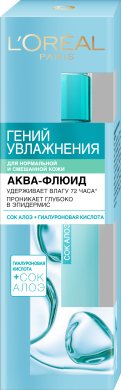 Фото продукта: L'Oreal Paris Аква-флюид для лица "Гений Увлажнения" для нормальной и смешанной кожи, 70 мл, с экстрактом Алоэ