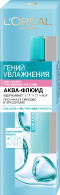 Фото продукта: L'Oreal Paris Аква-флюид для лица "Гений Увлажнения" для сухой и чувствительной кожи, 70 мл, с экстрактом Алоэ