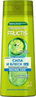 Фото продукта: Garnier Fructis Шампунь для волос Фруктис, Сила и Блеск 2в1, укрепляющий, для нормальных волос, 400 мл с Экстрактом Грейпфрута