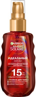 Фото продукта: Garnier Солнцезащитное масло для загара Ambre Solaire "Идеальный загар" SPF 15